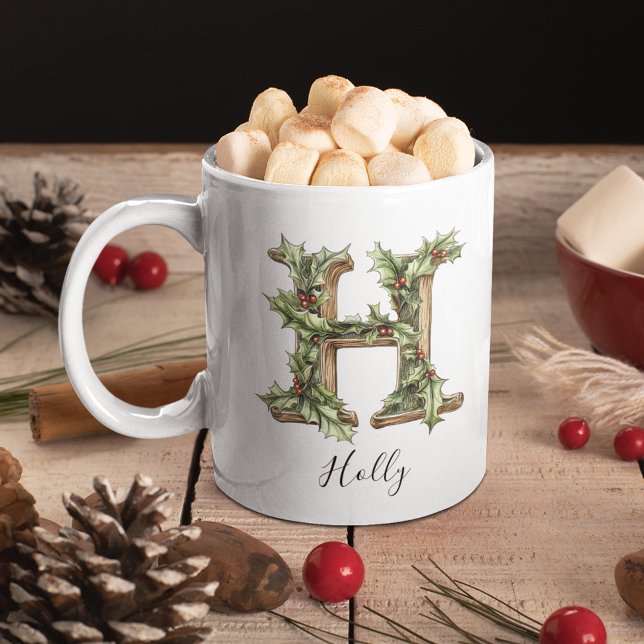 Holly Letter H Personalized Christmas Coffee Mug Kaffeetasse (Holly Letter H Personalized Christmas Coffee Mug)