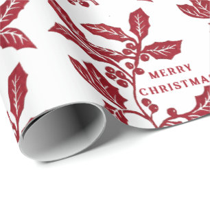 Holly Linocut Weihnachtswerk handgemacht Geschenkpapier