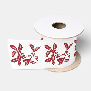 Holly Linocut Weihnachtswerk handgemacht Satinband