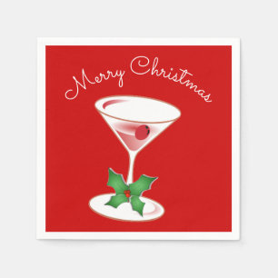 Holly Martini Cocktails Frohe Weihnachts-Party Rot Serviette
