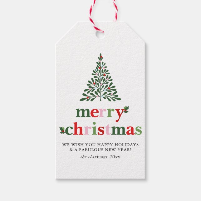 Holly Merry & Bright Christmas Geschenkanhänger (Vorderseite)