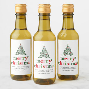 Holly Merry & Bright Christmas Weinetikett