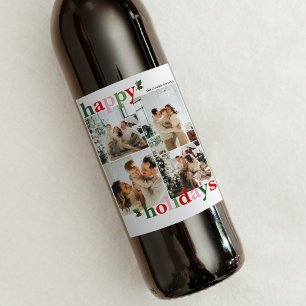 Holly Merry Bright Fun Familien-Urlaubskarte Weinetikett