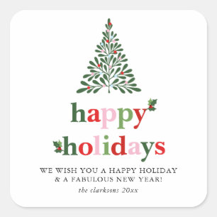 Holly Merry & Bright Holiday Card Quadratischer Aufkleber