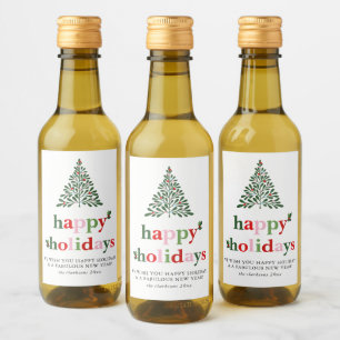 Holly Merry & Bright Holiday Card Weinetikett