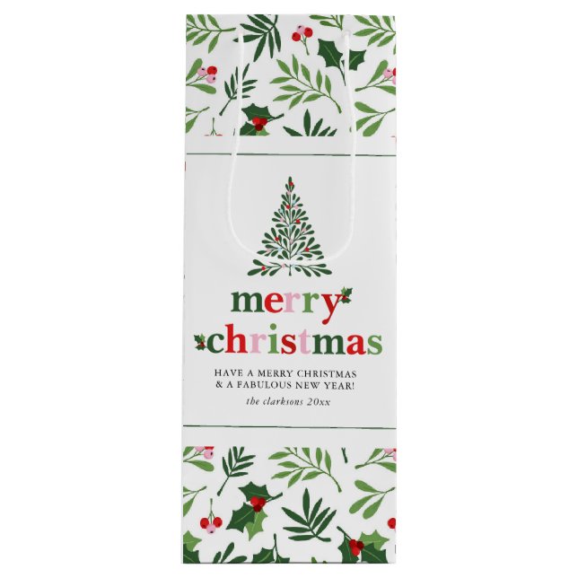 Holly Merry Christmas Bright Fun Geschenktüte Für Weinflaschen (Vorderseite)