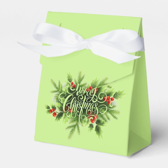 Holly Merry Christmas Favor Box Geschenkschachtel (Vorderseite)