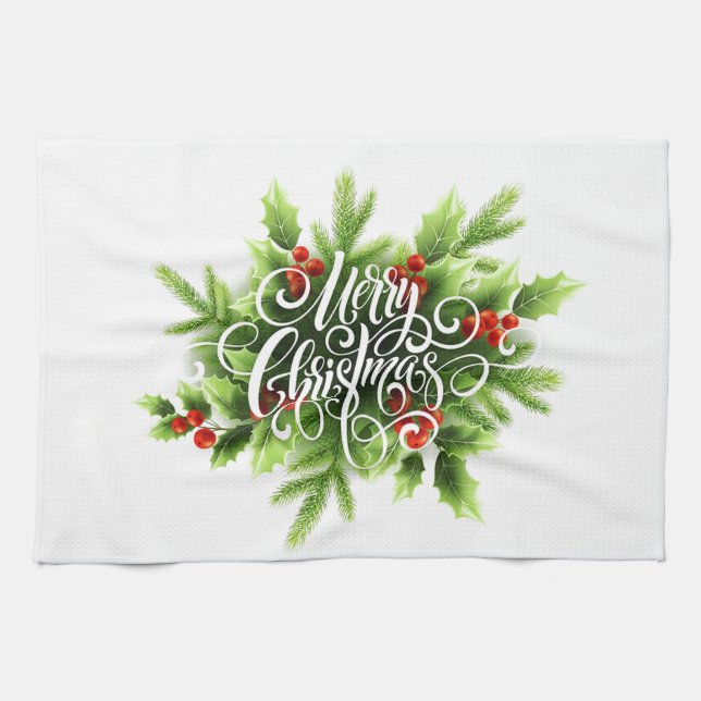 Holly Merry Christmas Kitchtuch Geschirrtuch (Horizontal)