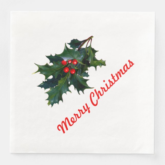 Holly Merry Christmas Napkin Serviette (Vorderseite)
