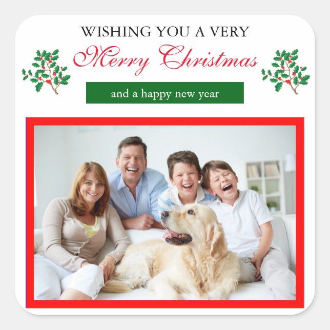 Holly Merry Christmas - Square Sticker (Vorderseite)