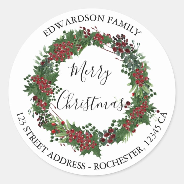 Holly Merry Rücksendeadresse Runder Aufkleber (Vorderseite)