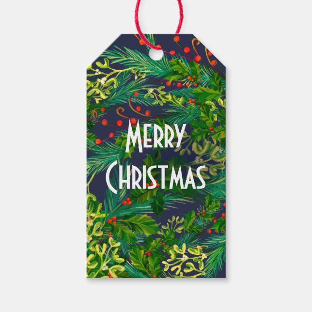 Holly mistletoe Frohe Weihnachts-Pflanze grün rot Geschenkanhänger (Vorderseite)