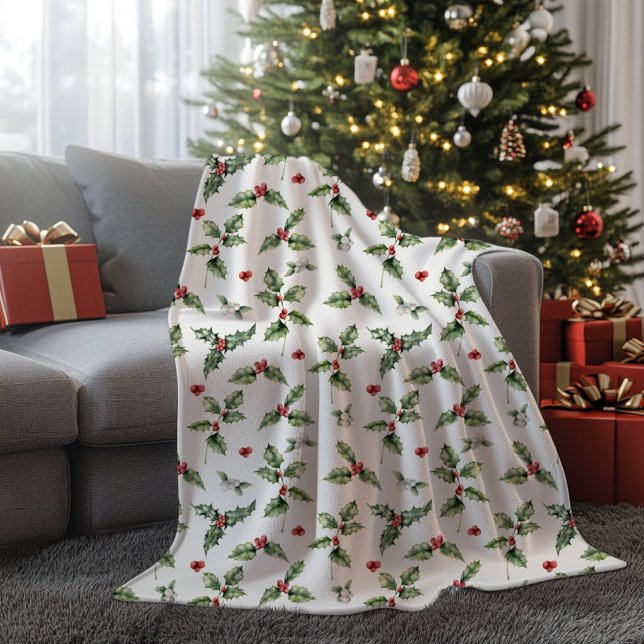 Holly Mit Monogramm Christmas Fleecedecke (Holly Berry Christmas Holiday Blanket)