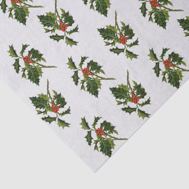 Holly mit Red Berries über Elfenbeinhintergrund Seidenpapier (Detail)