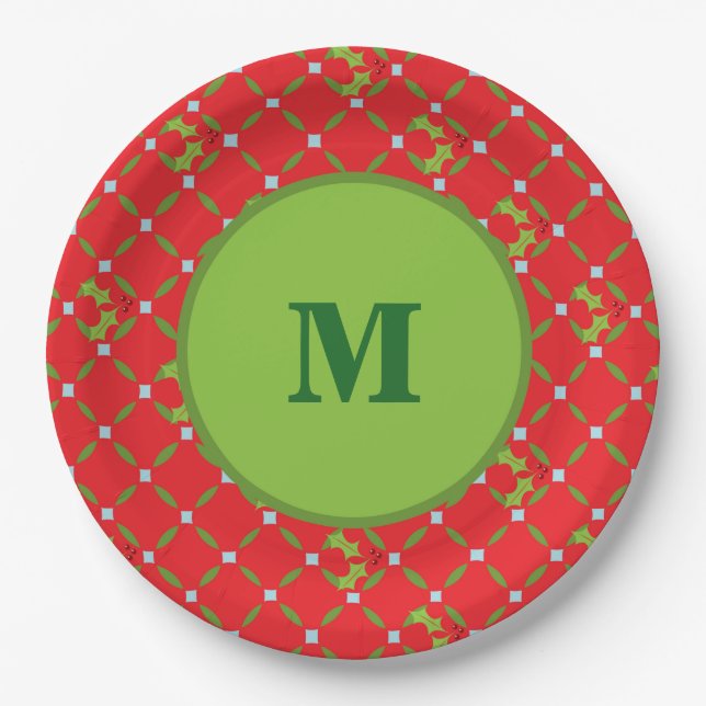 Holly Monogram Red and Green Paper Teller (Vorderseite)