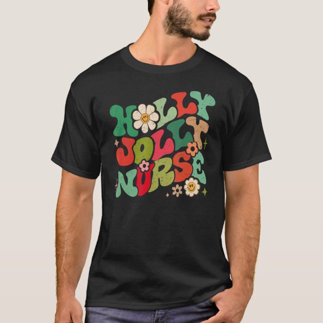 Holly N Jolly Nurse Blume Weihnachtsnachtsnahrung T-Shirt (Vorderseite)