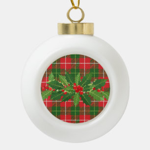 Holly on Christmas Kariert 3 Keramik Kugel-Ornament