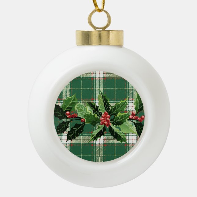 Holly on Christmas Kariert 5 Keramik Kugel-Ornament (Vorderseite)