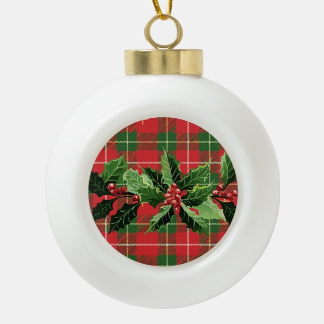 Holly on Christmas Kariert 6 Keramik Kugel-Ornament (Vorderseite)