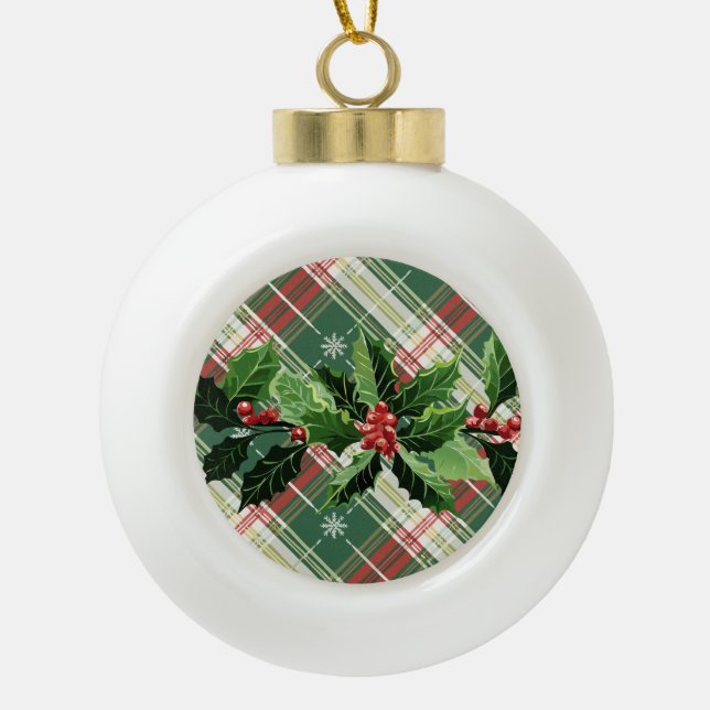 Holly on Christmas Kariert 9 Keramik Kugel-Ornament (Vorderseite)