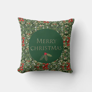 Holly Pattern Green und Red Christmas Square Kissen