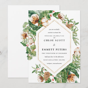 Holly Pine Blanc Floral Hiver Mariage Invitation