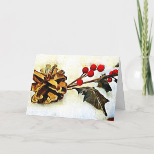 Holly Pine Cone Winter Greetings Feiertagskarte
