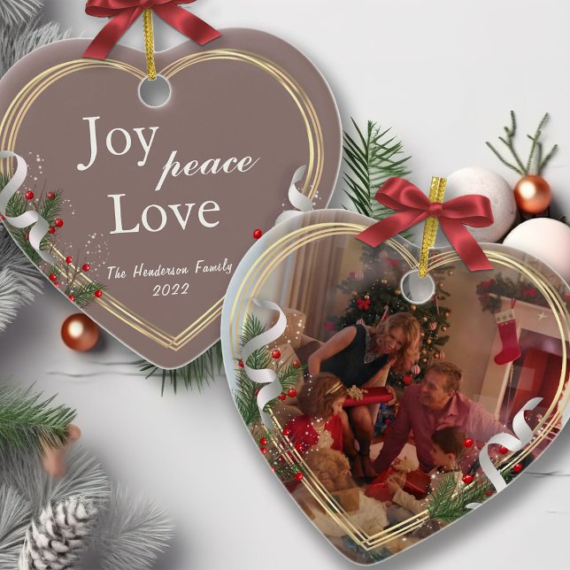 Holly & Pine Gold Frame Familie Foto 2-seitig Ce Keramik Ornament (Von Creator hochgeladen)