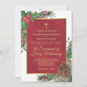 Holly & Pine Moderne katholische Weihnachtshochzei Einladung