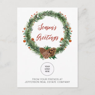 Holly Pine Wreath Company Logo Geschäft Feiertagspostkarte