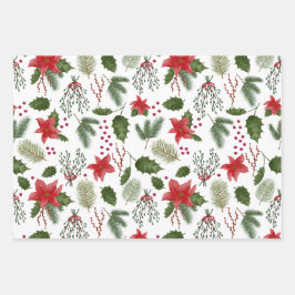 Holly & Poinsettia Weihnachtsgeschenk - 3 Blätter