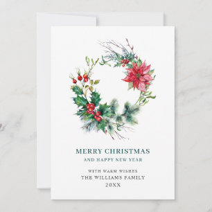 Holly Poinsettia Weihnachtsgrüßen Feiertagskarte