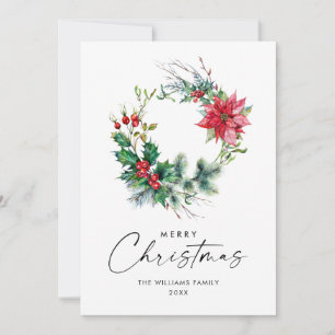 Holly Poinsettia Weihnachtsgrüßen Feiertagskarte