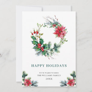 Holly Poinsettia Weihnachtsgrüßen Feiertagskarte