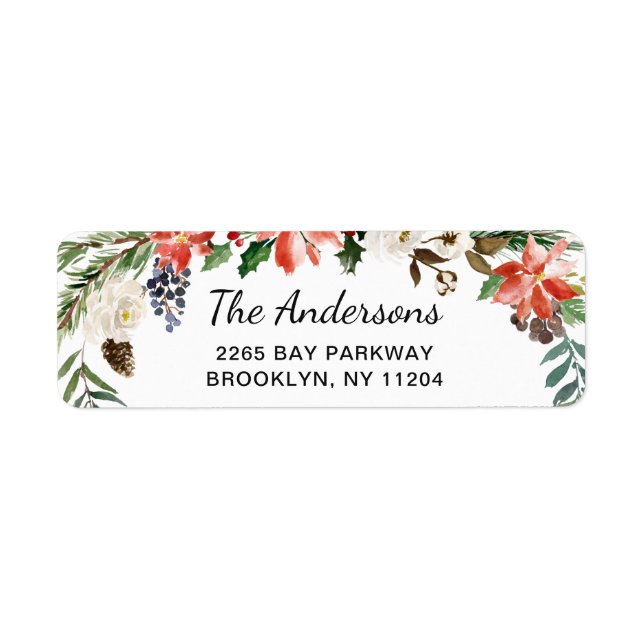 Holly Poinsettia Wreath Christmas Return Address (Vorne)
