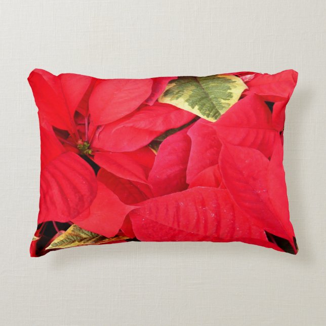 Holly Point Poinsettias Holiday Floral Zierkissen (Vorderseite)