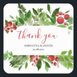 Holly Red Berry Christmas Danke Quadratischer Aufkleber<br><div class="desc">Holly Red Berry Christmas Danke</div>