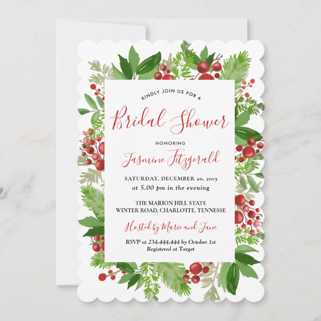 Holly Red Berry Christmas Modern | Brautparty Einladung (Vorderseite)