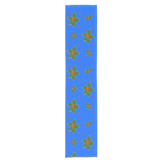 Holly Red Berry Pattern auf festlich blau Kurzer Tischläufer (Vorderseite)