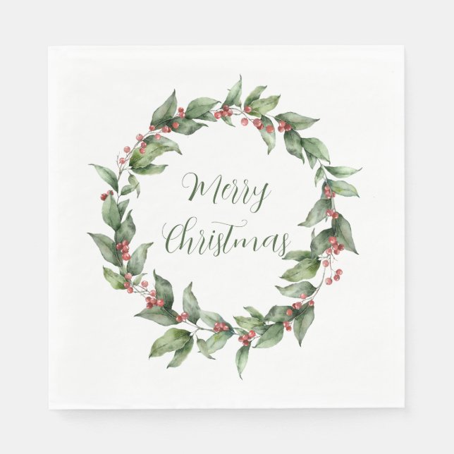 Holly Red Berry Wreath Christmas Serviette (Vorderseite)