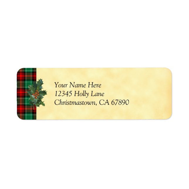 Holly Red Green Kariert Custom Address Label (Vorne)