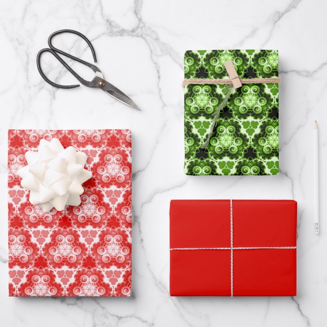 Holly Red, Traditional Green und Solid Red Geschenkpapier Set (Vorderseite)