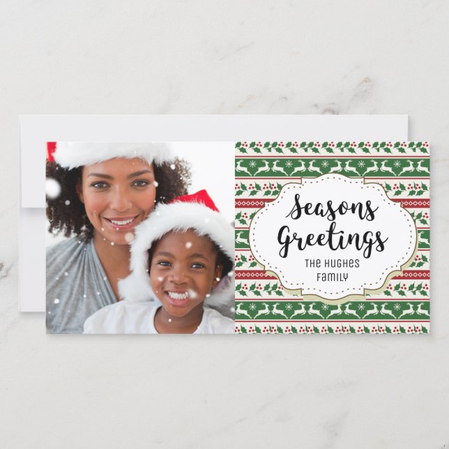 Holly Reindeer Carte photo Joyeuses Fêtes (Devant)