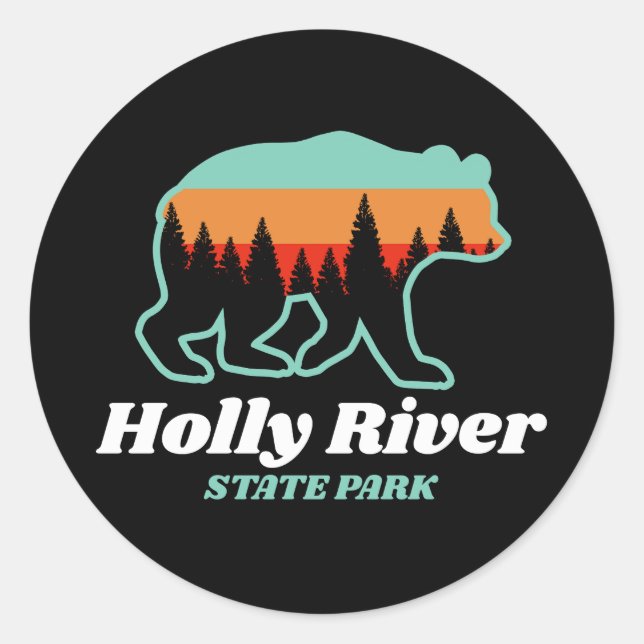 Holly River Staat Park West Virginia Bear Retro Runder Aufkleber (Vorderseite)