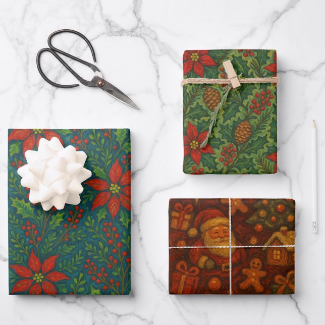 Holly & Santa Magic Wrap Geschenkpapier Set (Vorderseite)