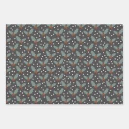 Holly Snow Flake Weihnachtsmuster Geschenkpapier Set