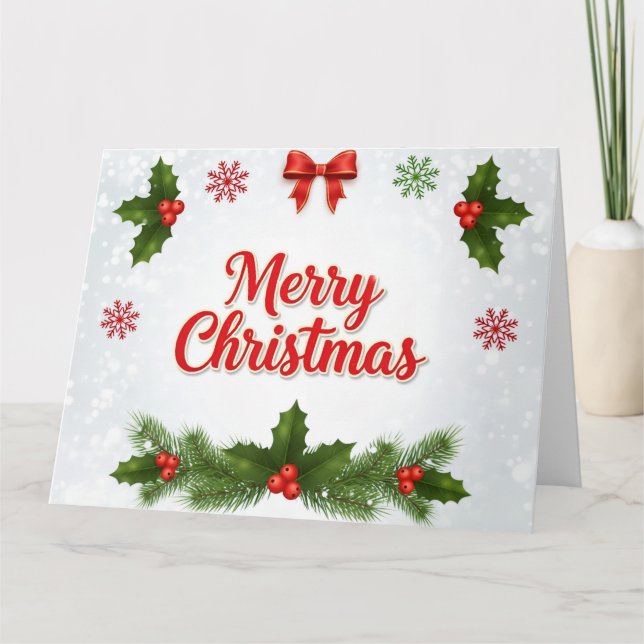 Holly & Snowflakes Merry Christmas Card Karte (Vorderseite)