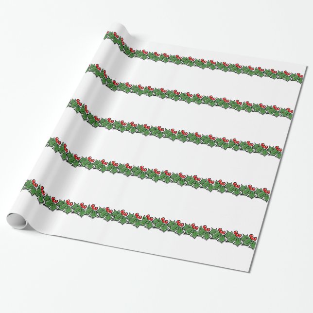 Holly Sprigs, festliche Weihnachtsgrün, rot grün Geschenkpapier (Ungerollt)