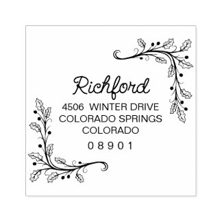 Holly Sprigs Frame Christmas Return Address Gummistempel