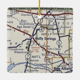 Holly Springs MS Vintag Map Keramikornament